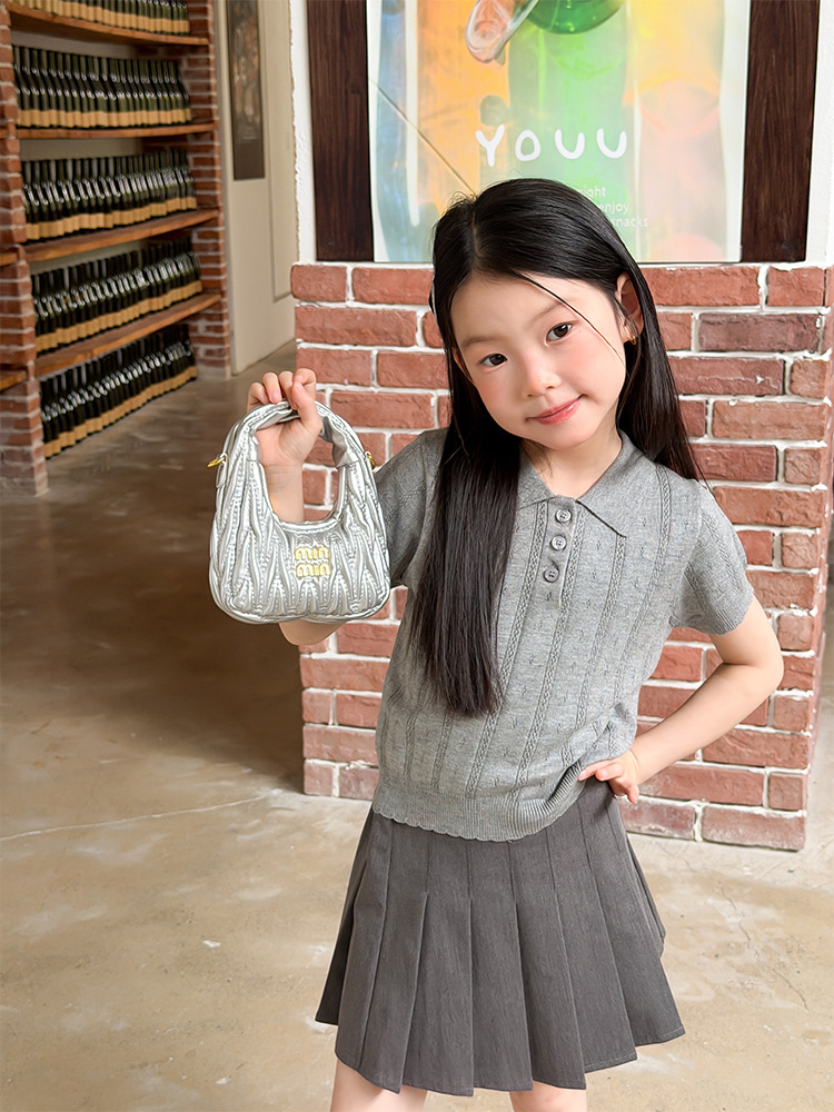 Girls Summer Knitted POLO Short-Sleeve T-Shirt 4