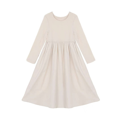 Stylish Knitted Dress for Girls - 2024 Spring New Arrival Children's Korean Version with Splicing Design, Literary Long-Sleeved Skirt