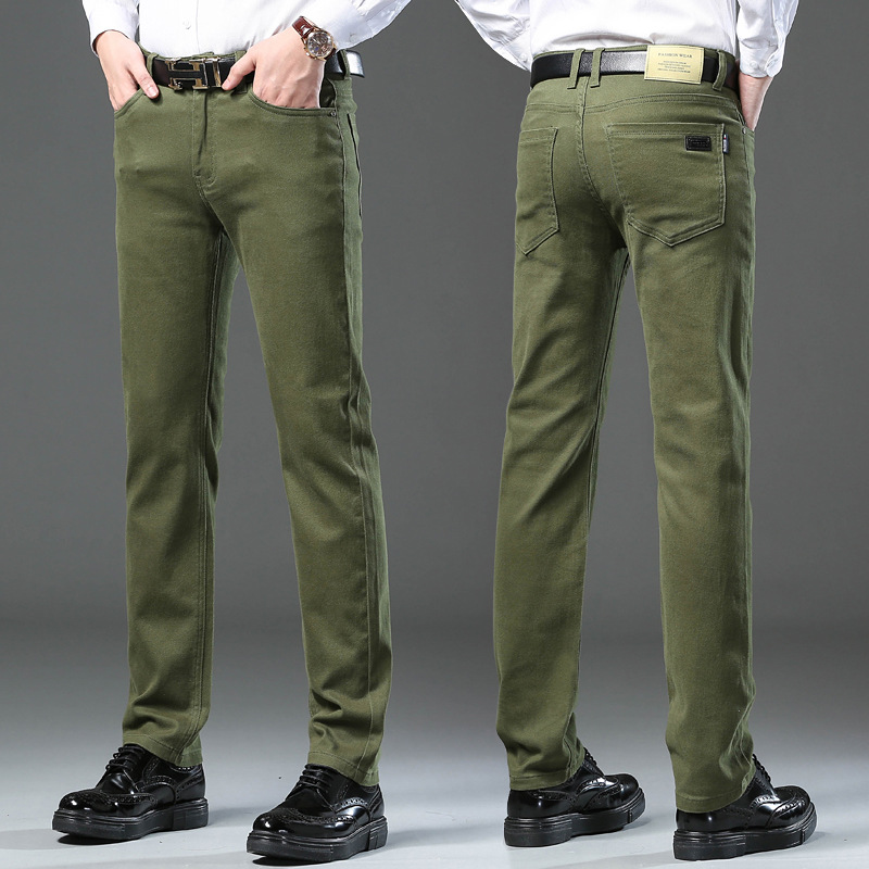 Spring and Autumn New plus size casual pants men's straight stretch comfortable mid-high waist long pants fashionable colorful army green trousers