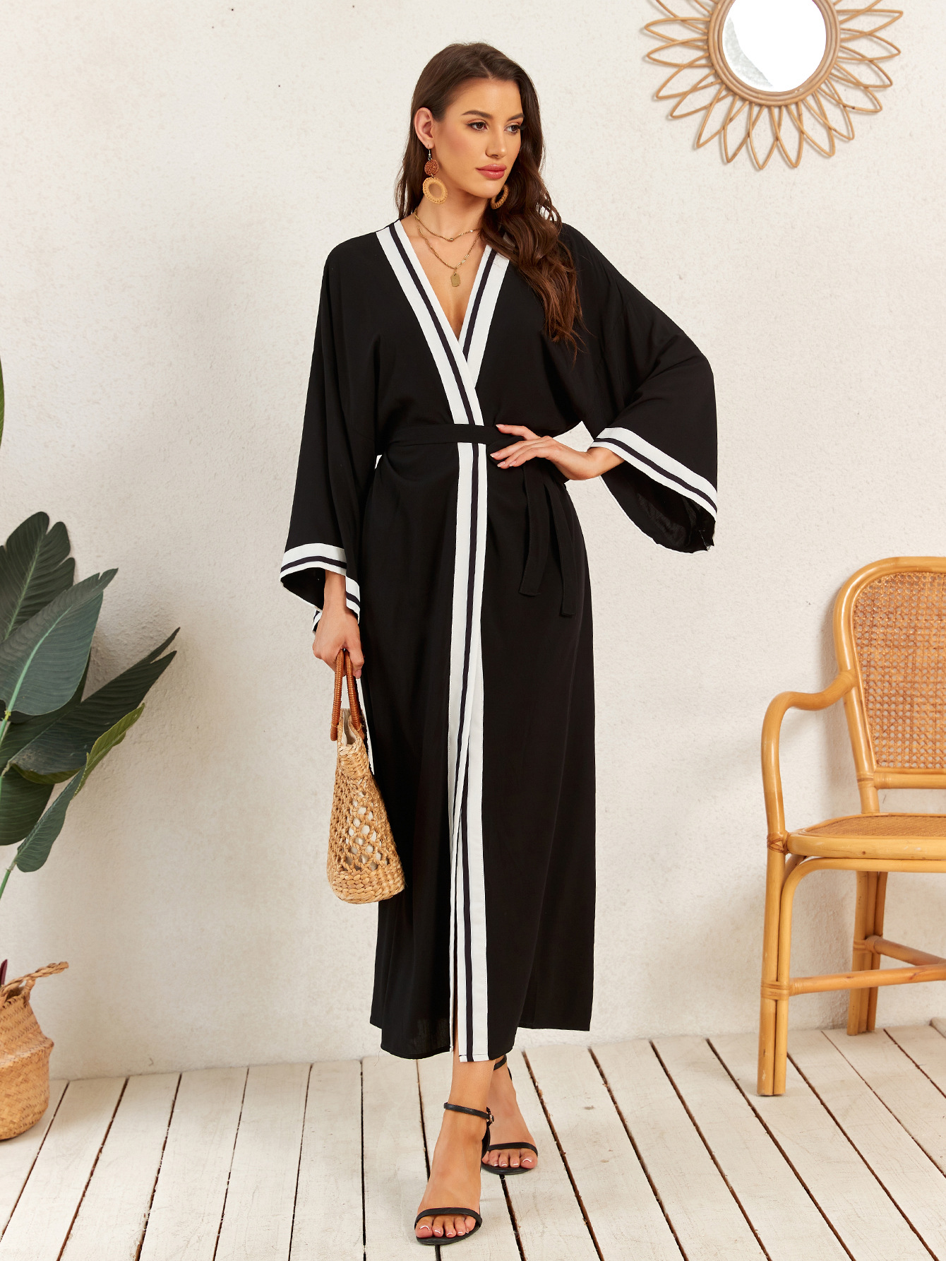 Cross-border nuevo algodón cardigan kimono chaqueta de baño suelta sexy vacaciones bikini camiseta protector solar trajes de baño blusa