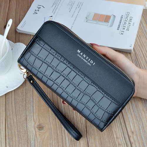 New women's wallet, women's long double zipper mobile phone bag, fashionable crocodile pattern large capacity mother's double layer clutch bag