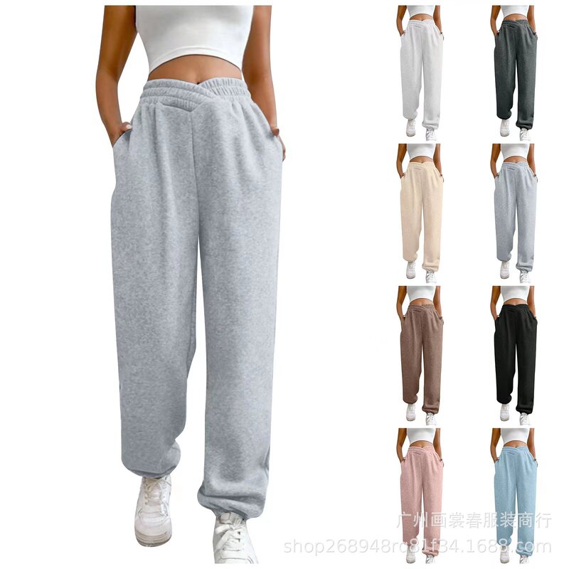 Amazon cross-border foreign trade European and American new winter women's home pants loose closed solid color oblique bag sweatpants