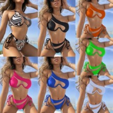 加色2025欧美新款性感镂空拼纱分体泳装比基尼bikini 跨境外贸亚