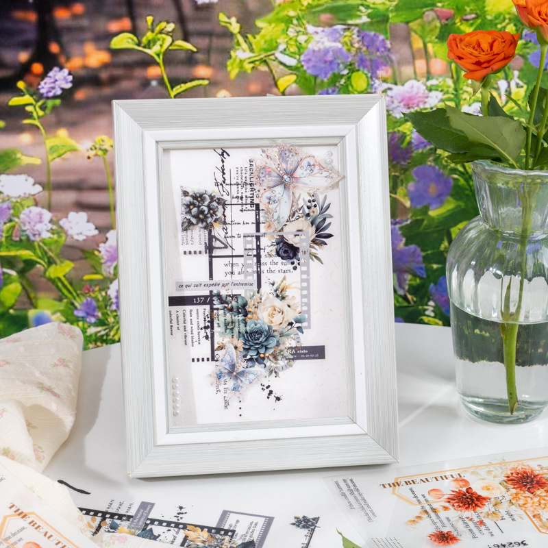 Ketchup Girl doble material de corte de pegatinas de patrón de flores brillantes pegatinas de flores retro pegatinas de mano