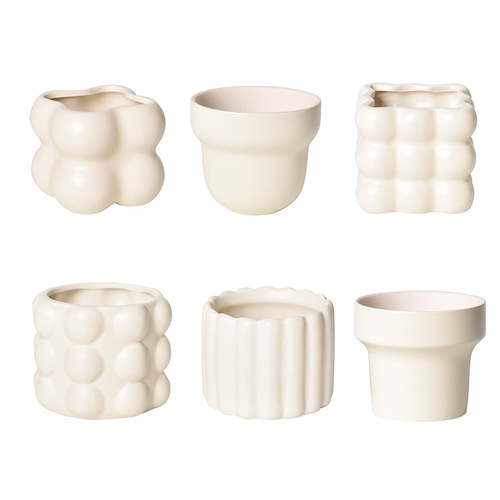 Ceramic planter in Instagram style, light luxury cream color, household minimalist orchid and butterfly orchid planting green plant pot