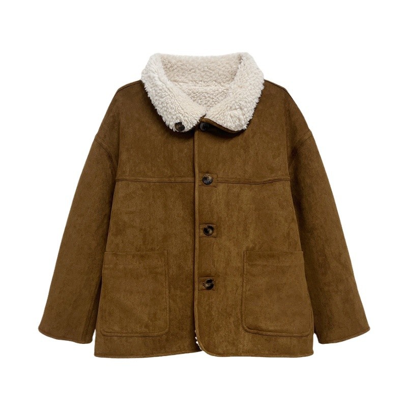 2024 겨울 한국 스타일 마일라드 레트로 모피 원 울 스웨이드 옷깃 양면 두꺼운 따뜻한 재킷