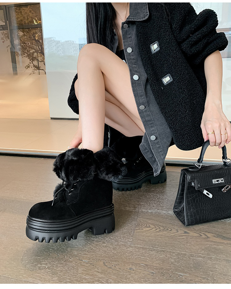 Boot nữ cổ cao ôm bắp chân đế nêm tăng chiều cao 12cm lót lông ấm — mơ 15cm chi tiết 12
