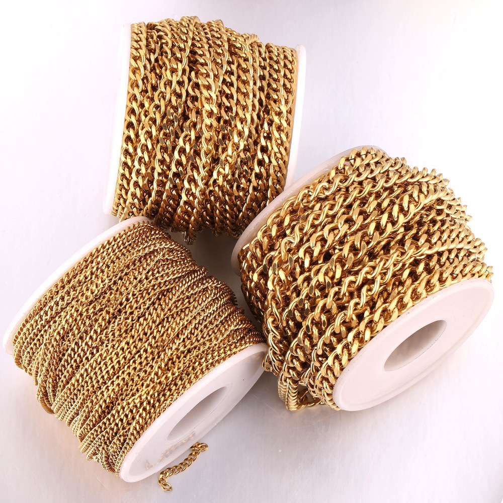Acero inoxidable lado molienda cadena titanio acero chapado en oro cadena NK cubano cadena decorativa cadena DIY collar pulsera Accesorios