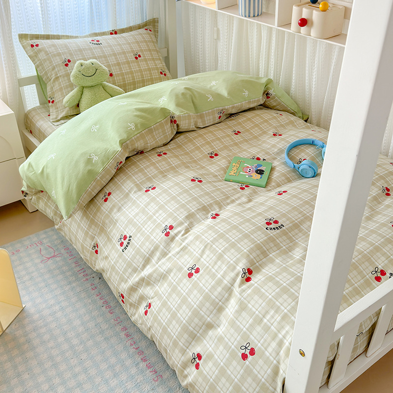 Ropa de cama de tres piezas para dormitorio de estudiantes de algodón puro 100 funda de edredón de sábana individual para dormir desnuda