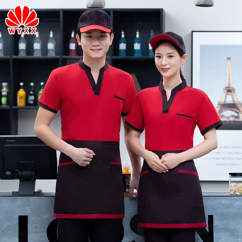 Кейтеринг официант Рабочая одежда футболка с короткими рукавами Летний чай с молоком фаст-фуд барбекю горячий горшок Ресторан инструменты