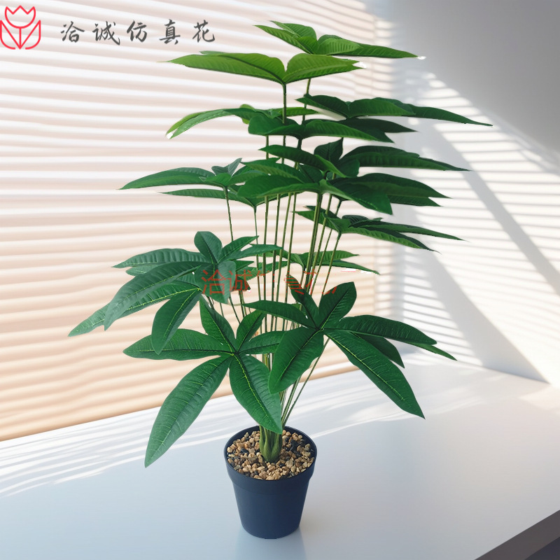 跨境仿真绿植发财树植物招财摆件园林造景婚庆墙饰假花配件高仿真