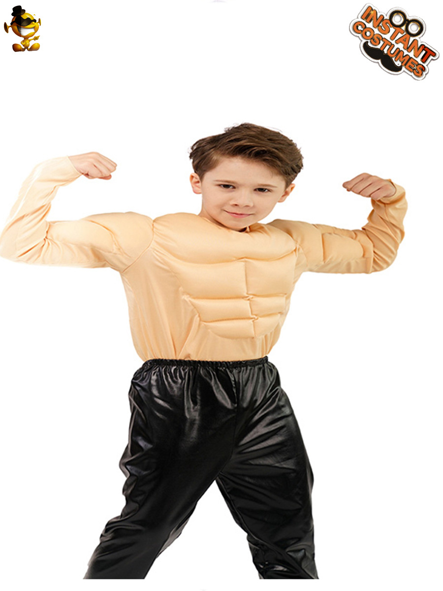 Los hombres del músculo T-shirt juego de roles falso músculo del pecho falso músculo abdominal divertido niño pequeño músculo T-shirt ropa para niños niño image 3