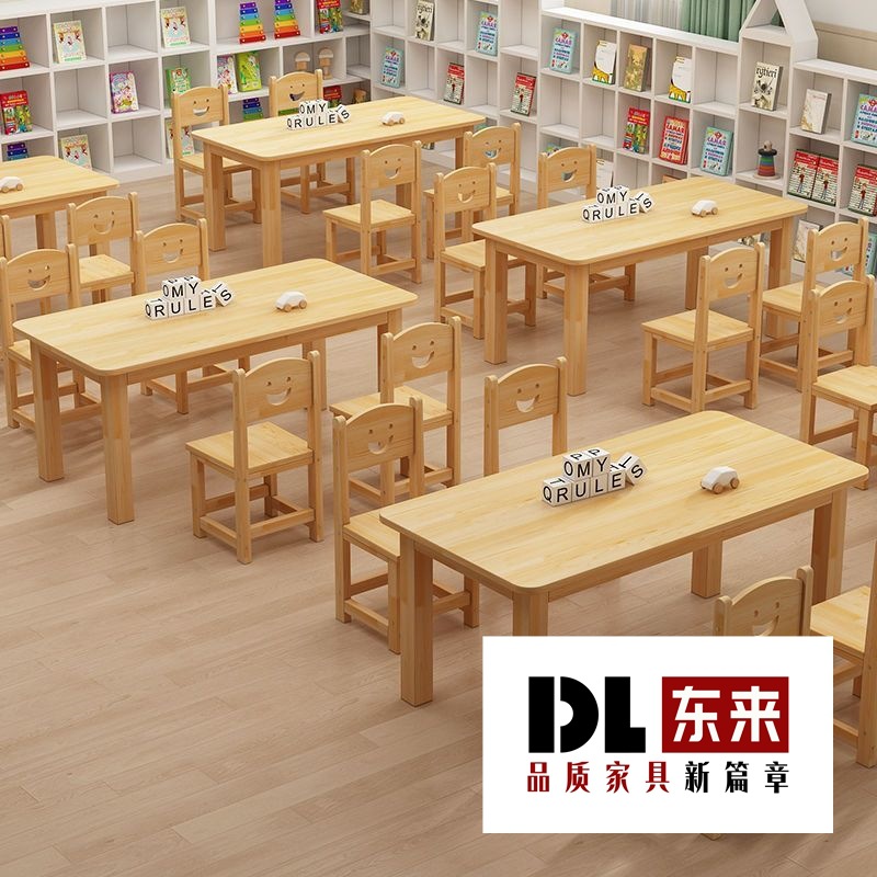 Solid Wood Kidsren's Table and Chair Combination Kindergarten Table Toys Baby Early Education Learning Desk Handmade Reading and Writing Desk