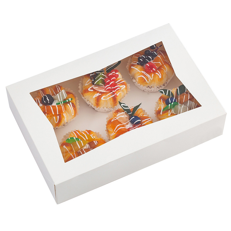 厂家批发白卡开窗糕点盒 纸杯蛋糕马芬杯蛋挞西点烘焙包装盒