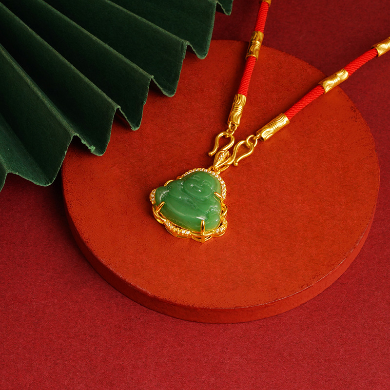 Lujo con incrustaciones de Buda colgante de Gema sintética de cristal Rosa patrón en forma de Buda temperamento auspicioso Lucky suministro directo de fábrica joyería al por mayor