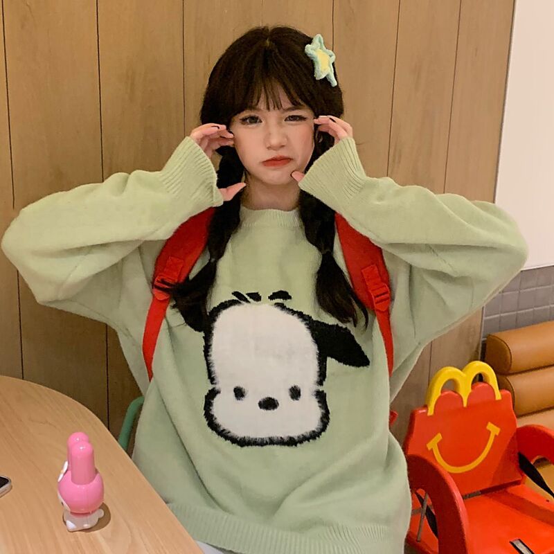 Original Homemade Japanese Spring New Round Neck Pullover Long Sleeve Loose Lazy Style Cute Knitted Sweater College Style