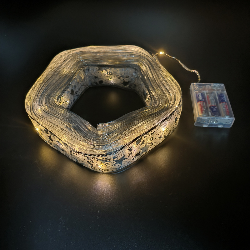 #D11圣诞发光彩带-10米100灯3AA常亮带闪暖白灯