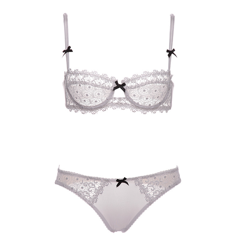 Sujetador sexy de venta caliente europeo y americano, conjunto de sujetador de lazo de encaje ultrafino, ropa interior de media taza de estilo fino sexy de gran tamaño