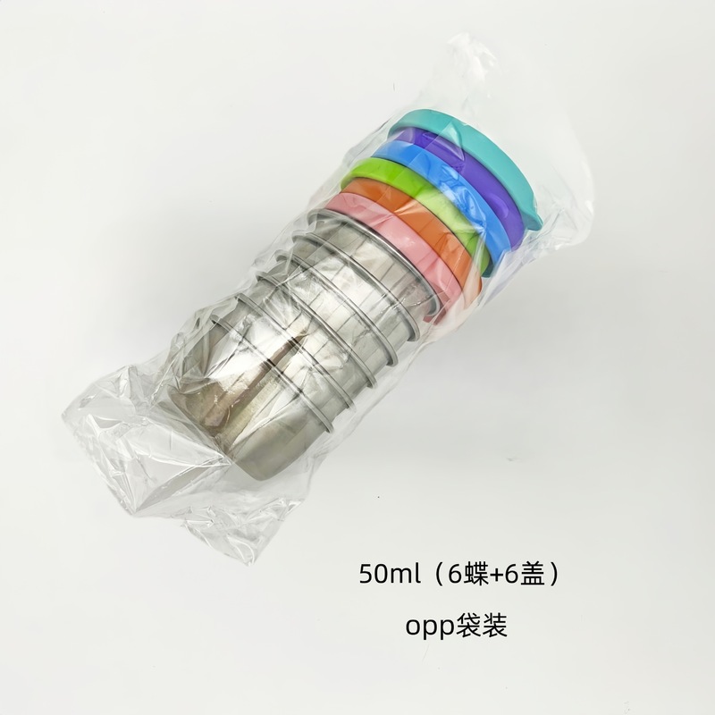 蓋付きの新しいクロスボーダーステンレススチールソースカップ、漏れ防止サラダソースカップ、ピクニックポータブルディップカップ、シリコン蓋|undefined