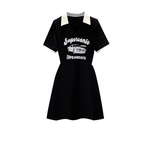 POLO women's waisted summer plus-size print T-shirt dress