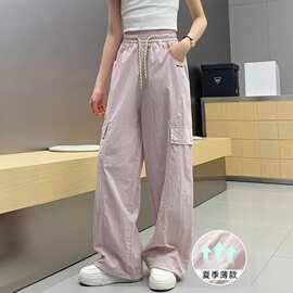 女童裤子夏季新款冰丝工装孩直筒黑色儿童中大童防蚊长裤天阔腿薄