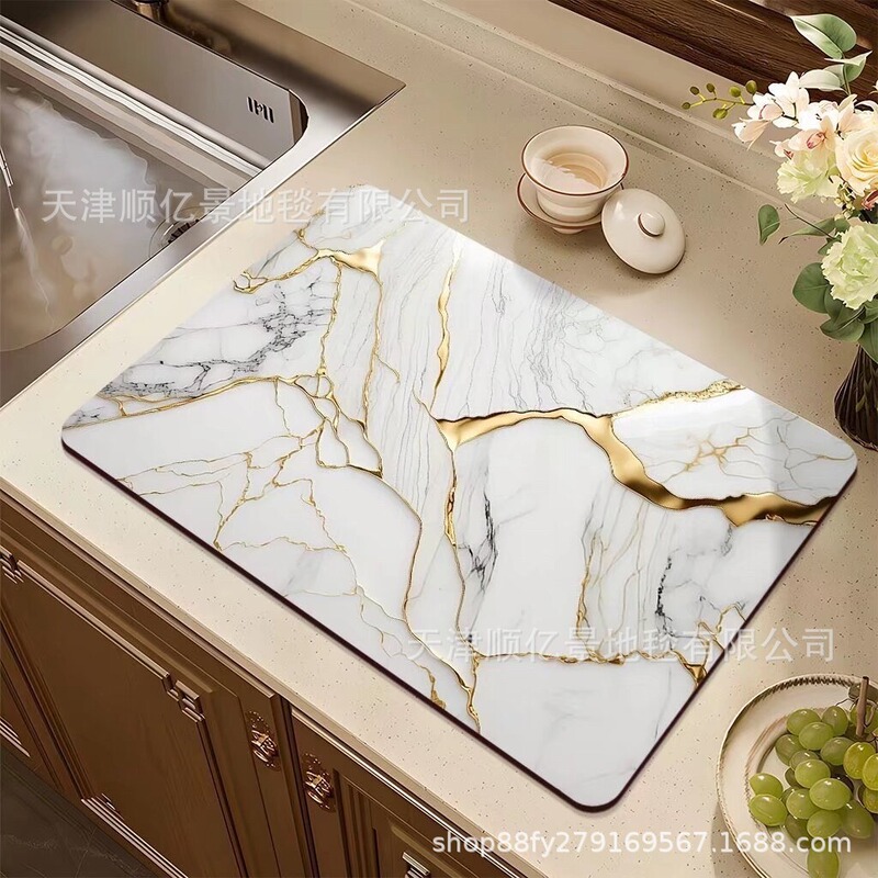 珪藻泥大理石紋台面水切りマット洗面台テーブルカウンター吸水マット食器乾燥マット断熱|undefined