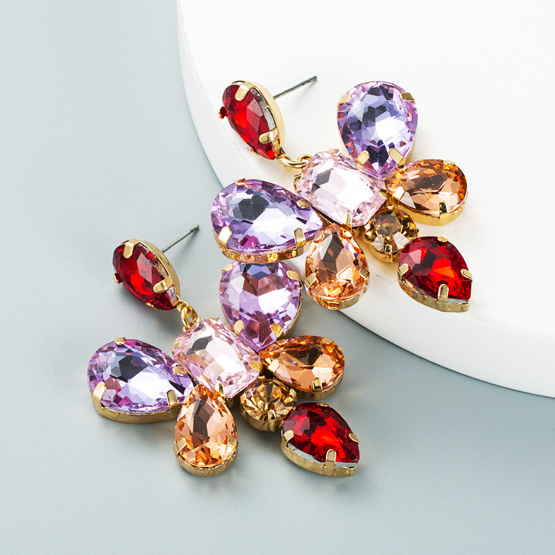 Fashion Drop-shaped Glass Diamond Butterfly Flower Earrings Wholesale Nihaojewelry display picture 4