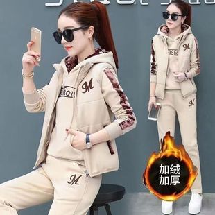 Three-piece New Women's fleece-lined Thickened Winter Hooded Sweatshirt Women's Casual Warm Sportswear Fashion suit Trendy