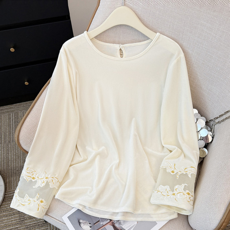 New Chinese-Style Vest with Silk Velvet Bottoming Shirt, Young Style Embroidered Shirt, Chinese-Style Top, Women's Long-Sleeved Shirt