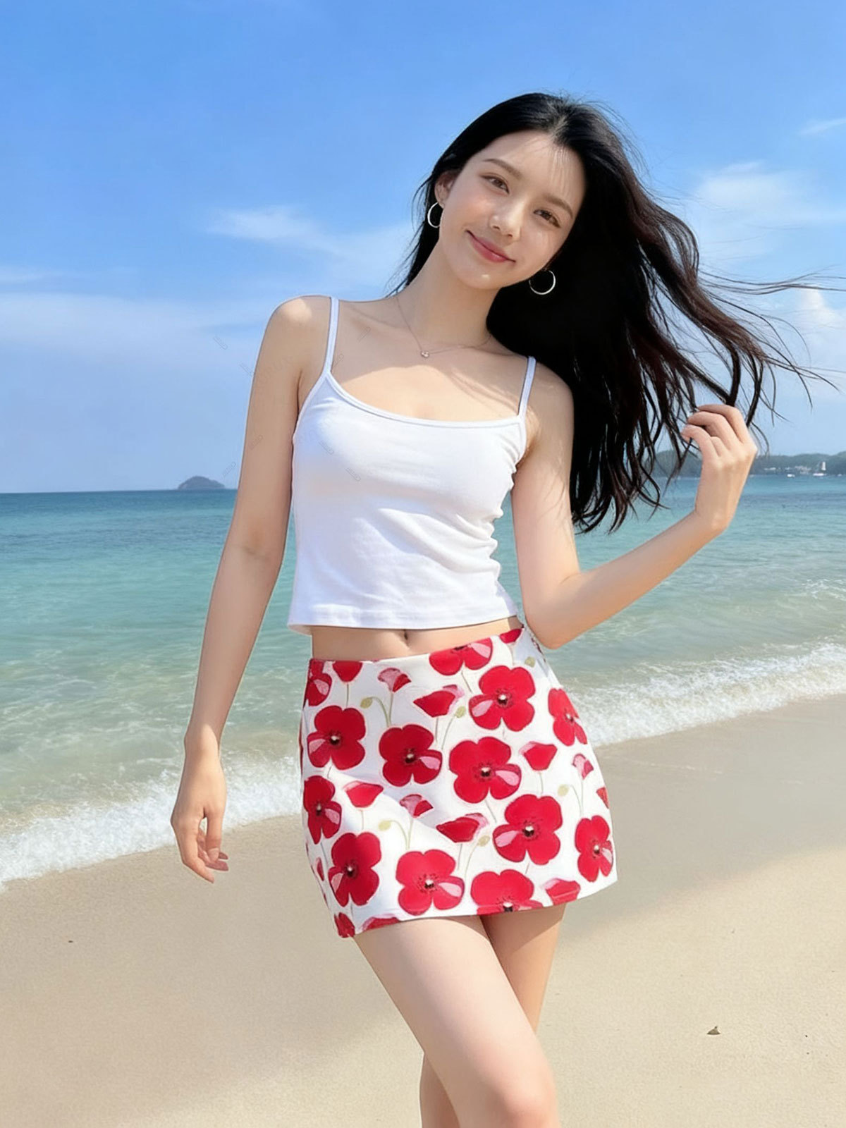 Playa estilo vacaciones chica caliente traje de baño dividido mujer verano blanco honda top de tubo cintura alta falda de cadera traje de baño de tres piezas