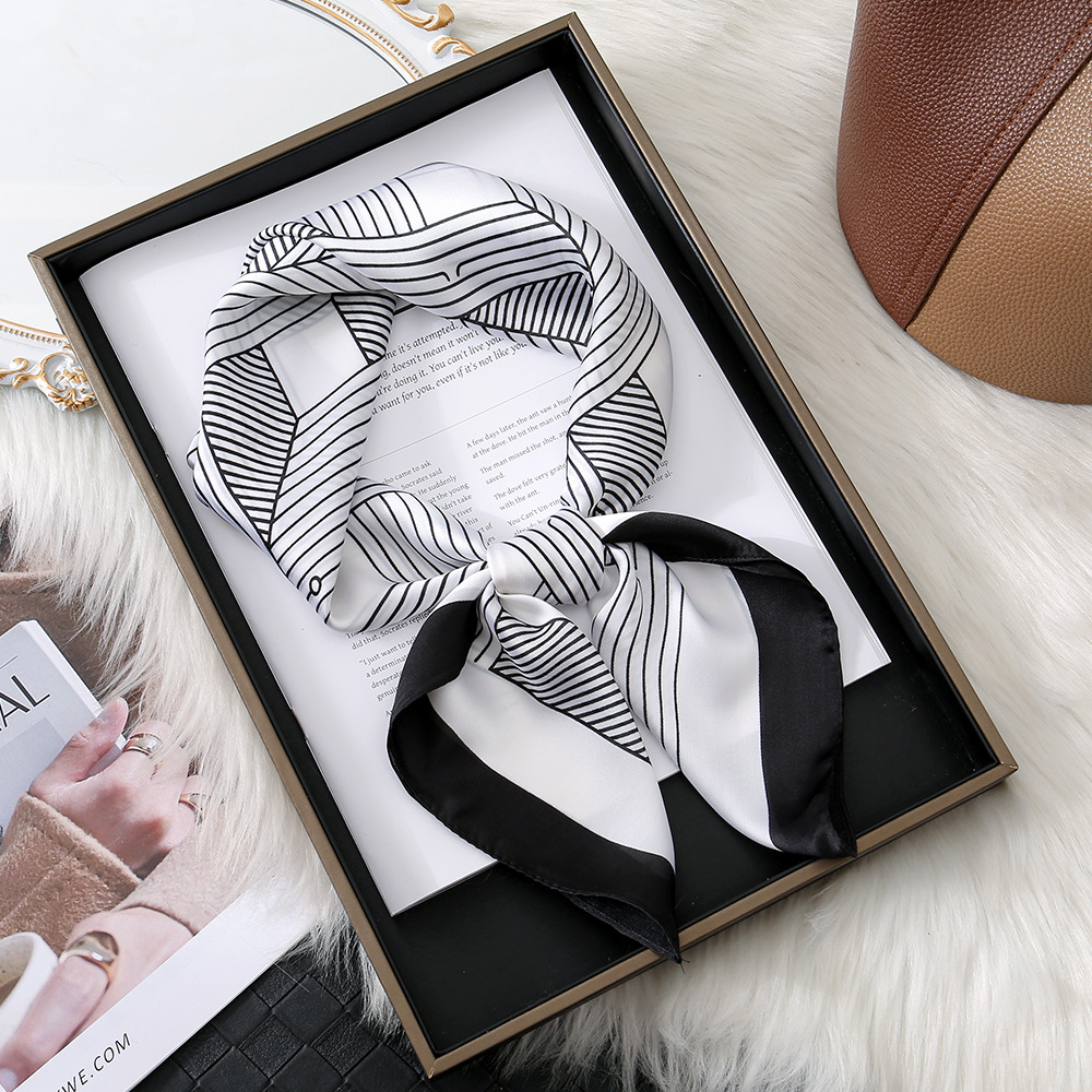 Historias de Shanghai modernas simples e irregulares rayas de empalme 70 bufandas de seda impresa bufandas profesionales bufandas cuadradas