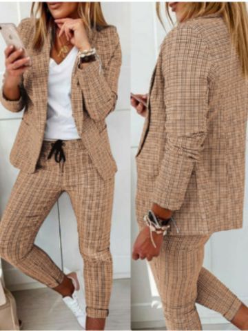 新商品2024欧米婦人服格子縞カジュアルスリム襟付きスーツ|undefined