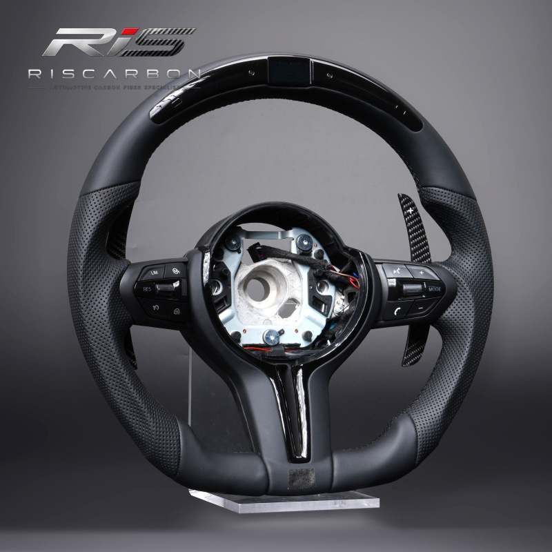 Compatible with BMW flat-bottom black leather steering wheel F30F10F15F16F20F25F01 LED carbon paddle shifters