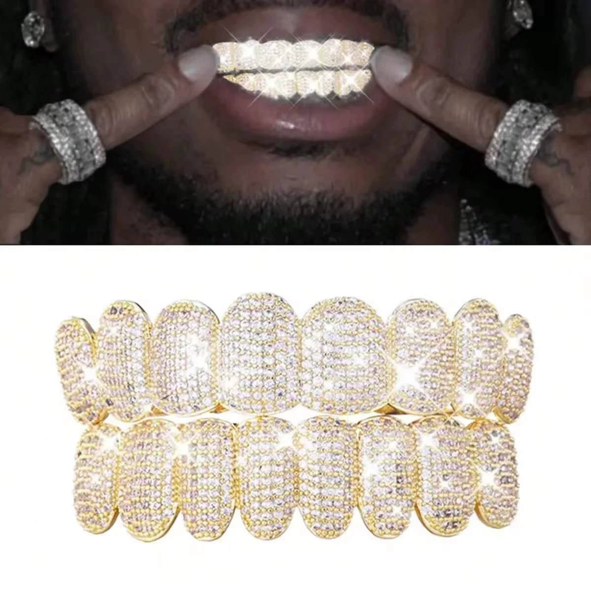 Хит продаж супер вспышка микрор-сапар медь циркон золотые брекеты Grillz кросс-граница оптовая прохладный мужской модный хип-хоп рэп