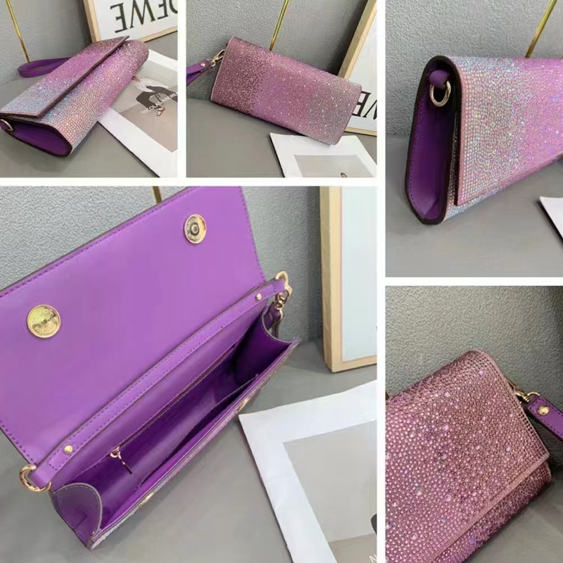Korean Style Rhinestone Evening Bag, Diamond Clutch For Banquets And Formal Dresses, European And American Fashion Diamond Crossbody Small Square Bag For Women - Thumbnail 4