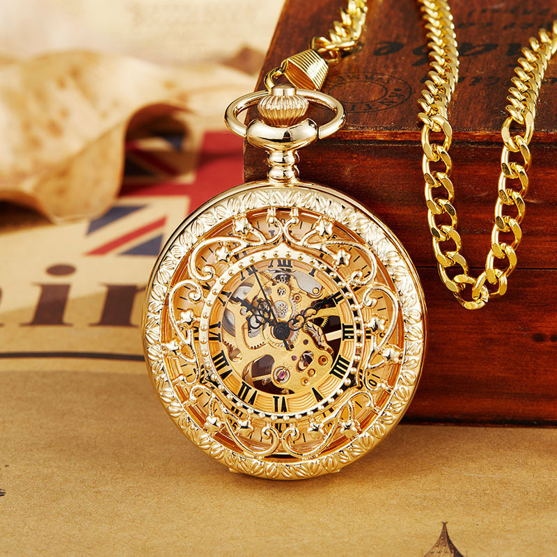 New Hollow-Carved Vintage Pocket Watch Men's Watch Flip-Top Mechanical Alloy Men's and Women's Student Automatic Watch