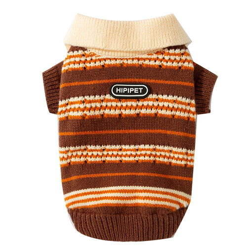 Pet Sweater New Dog Clothes Classic Contrast Color Stripe Polo Neck Sweater Teddy Bichon Pet Clothes