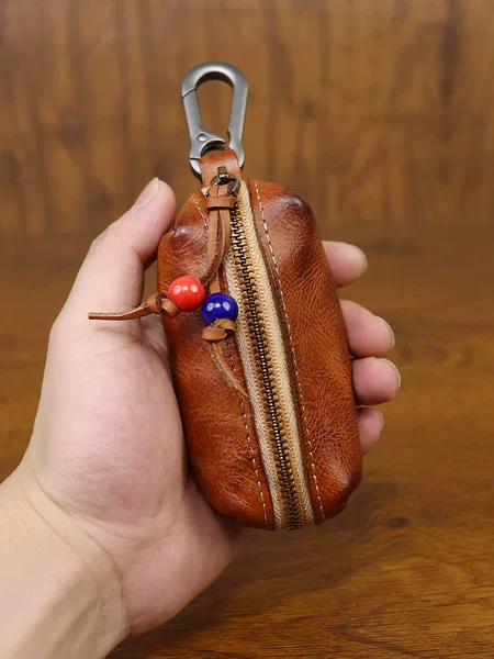 New Handmade Color Scrubbed Old Vegetable Tanned Leather Key Bag Men's Vintage Waist Hanging Antique Storage Bag Cowhide Key Bag