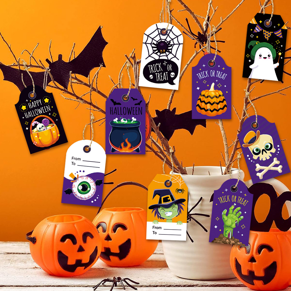 Nuevos productos transfronterizos decoración de fiesta de Halloween etiquetas de regalo de Halloween dulces etiquetas de decoración tarjetas de felicitación