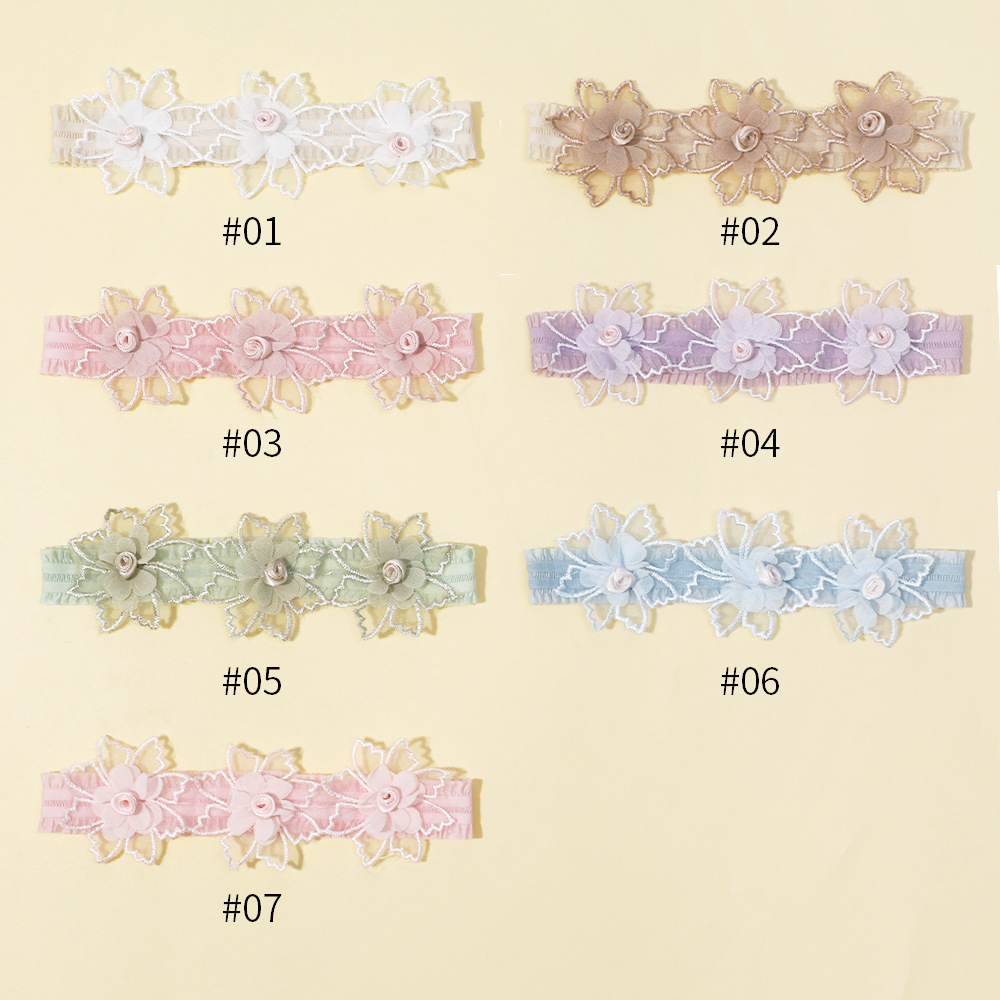 Europa e Stati Uniti transfrontalieri nuovi accessori per capelli per bambini tinta unita pizzo per bambini tre piccoli fiori fascia per capelli fascia elastica per bambini_voghion.com