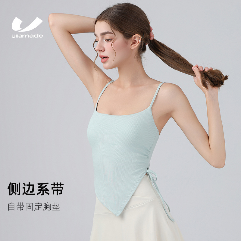 Yoga Vest Fixed Cup Sports Bra Fitness Backless Irregular Camisole with Chest Pad Inner Top