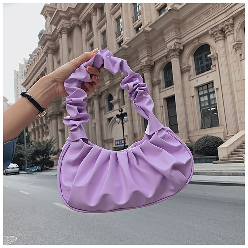 Foreign trade Korean version women's bag  new solid color cloud pleated bag simple women's armpit bag sweet shoulder bag