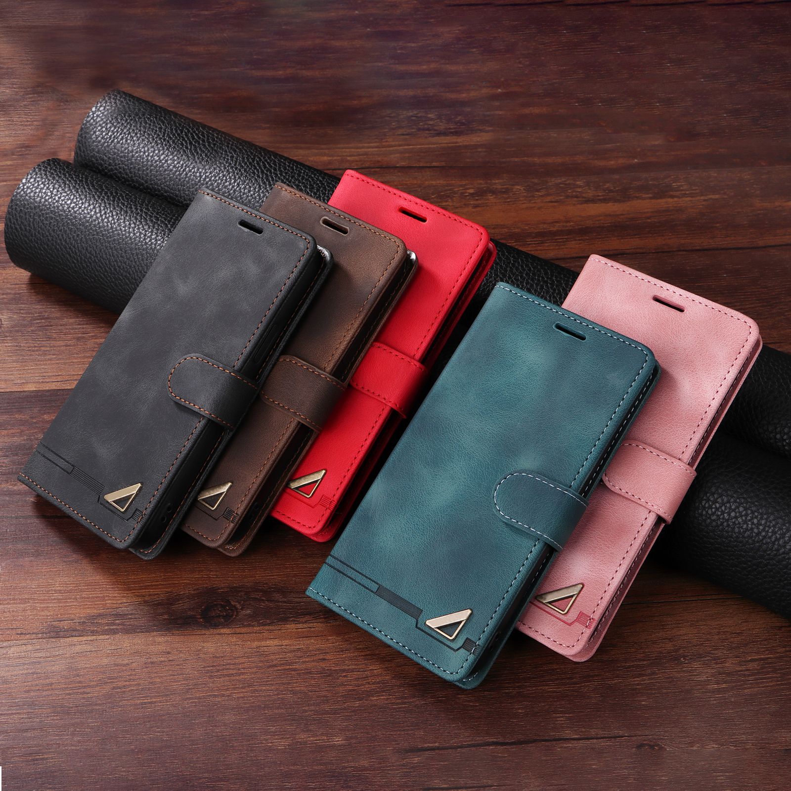 外贸爆款适用三星S24钱包插卡iPhone16PRO苹果15翻盖复古商务皮套