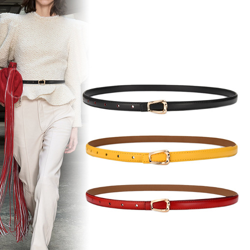 New Genuine Leather Thin Belt Women's Fashion Belt with Skirt Simple and Trendy Thin Trouser Belt Korean Style Women's Thin Belt Wholesale