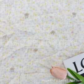 纯棉双层皱布纱布绉布数码直喷印花面料碎花小象宝宝爬服童装布料