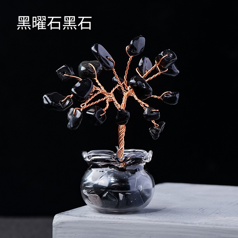 天然水晶の砂利の金持ちの木の置物の宝のたらいの水晶の木の家の車載の装飾の盆栽の工芸品の置物|undefined