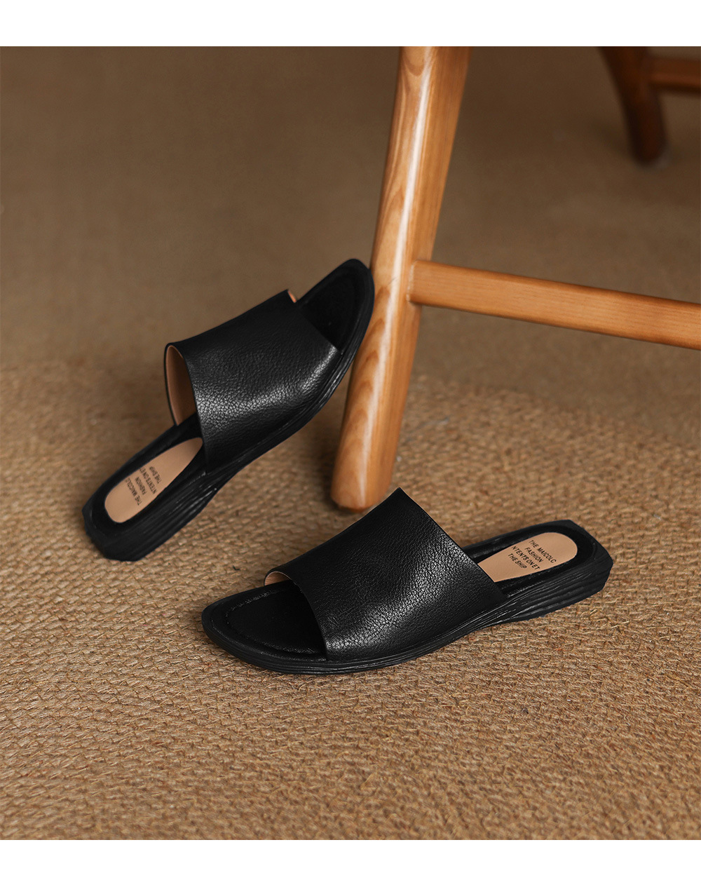 Sandal hở mũi nữ gót thấp da dê mũi vuông quai ngang — màu nâu chi tiết 21