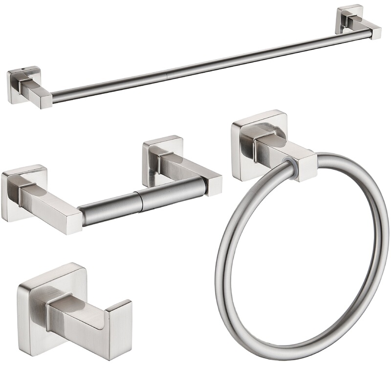 Brushed Nickel Bathroom Stainless Steel Towel Bar Set, Four-Piece Set, Black Zinc Alloy Towel Rack for Bathroom, 4-Piece Set Brushed Nickel Bathroom Stainless Steel Towel Bar Set, Four-Piece Set, Black Zinc Alloy Towel Rack for Bathroom, 4-Piece Set