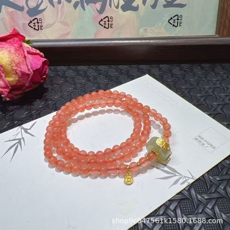 Natural Southern Red Salt Source Agate Cherry Red Bracelet Southern Red Multi-Circle Bracelet Men's and Women's Bracelet Wholesale Live Delivery