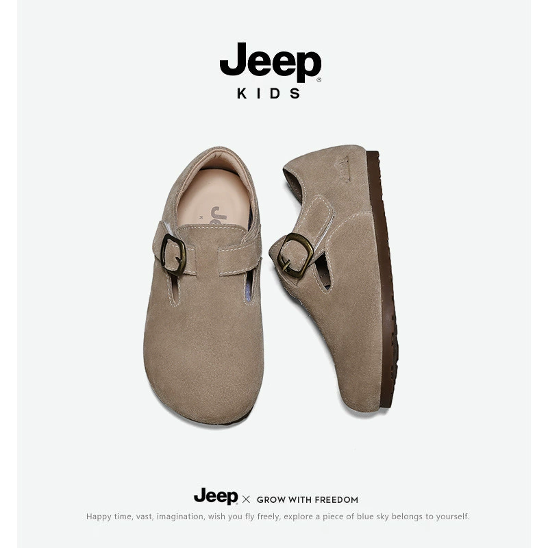Детские сандалии Jeep Birkenstock для девочек, кэжуал кроссовки, весна 2025, новые, средний и большой размер, детские одноцветные туфли, обувь большого размера для мальчиков из кожи
